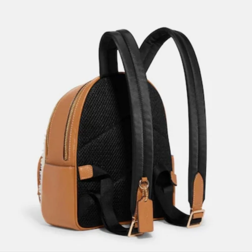 Coach Mini Court Shearling Backpack Leather With Signature Coach Motif